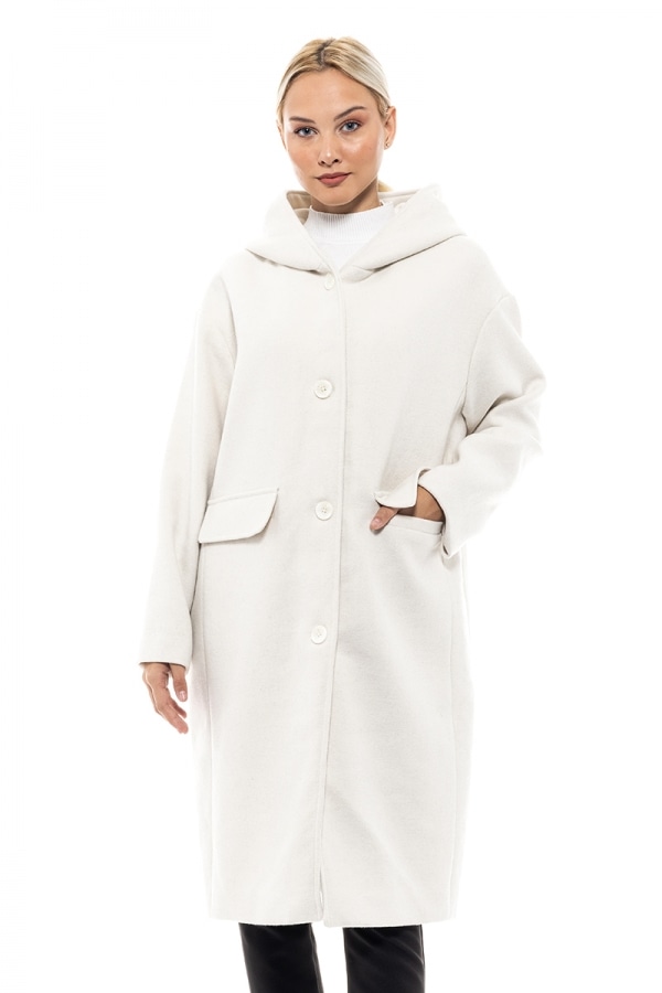 ΓΥΝΑΙΚΕΙΑ ΜΠΟΥΦΑΝ Biston fashion γυναικείο μακρύ παλτό OFF WHITE 46-101-037