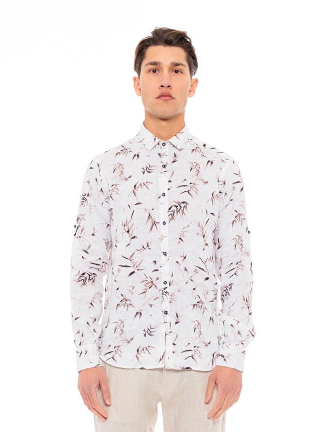 Ανδρικό πουκάμισο λινό  floral Biston