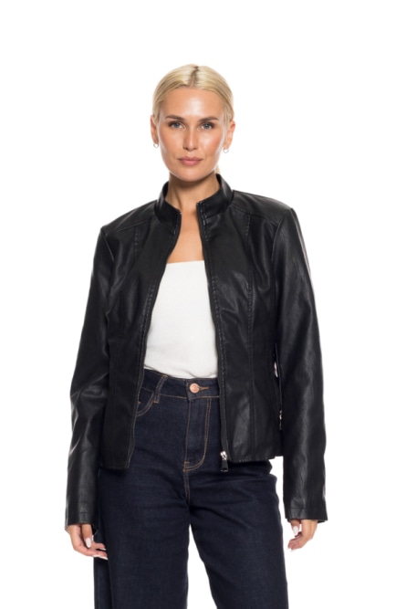 Biston fashion γυναικείο κοντό πανωφόρι από συνθετική δερματίνη