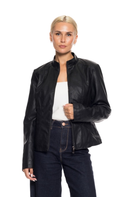 Biston fashion γυναικείο κοντό πανωφόρι από συνθετική δερματίνη