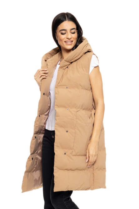 Biston fashion γυναικείο μακρύ αμάνικο μπουφάν με ενσωματωμένη κουκούλα