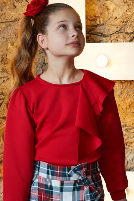 Energiers Μπλούζα  με μακριά φουσκωτά μανίκια με φραμπαλά για κορίτσι.Boutique collection