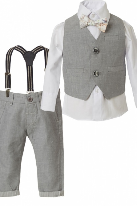 ΓΚΡΙ Energiers Σετ παντελόνι με ασορτί γιλέκο, πουκάμισο, παπιγιόν και  τιράντες - 41-219480-0 | Boogie