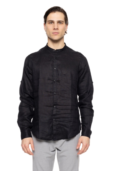Smart fashion mens linen shirt with mao collar